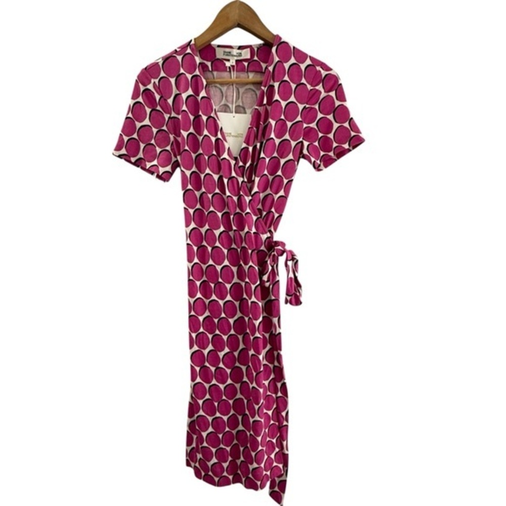 Diane von Furstenberg New Julian Two Painted Dot Short Sleeve Wrap Dress Small